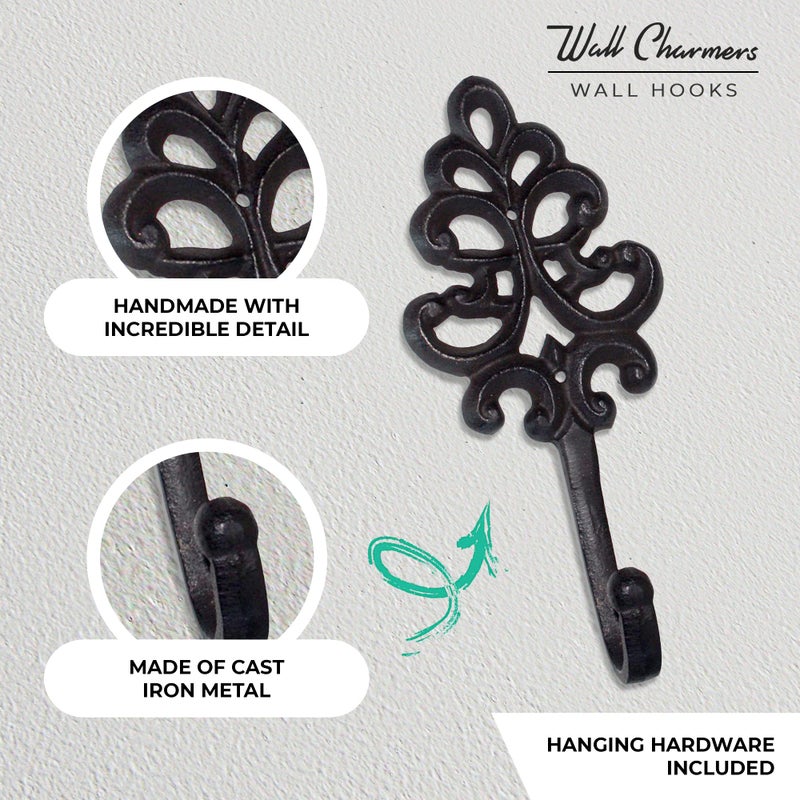 Wallcharmers Set of 3 Rustic Decorative Wall Hooks 8â€ | Victorian Shabby Chic Fleur De Lis Antique Towel Hooks for Hanging | Gothic Cast Iron Farmhouse Indoor Outdoor Key, Dog Leash, & Towel Hanger - Image 3